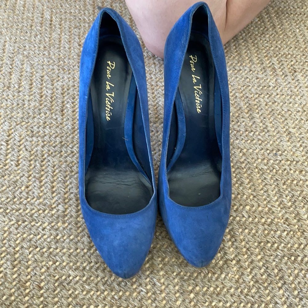 Blue suede heels